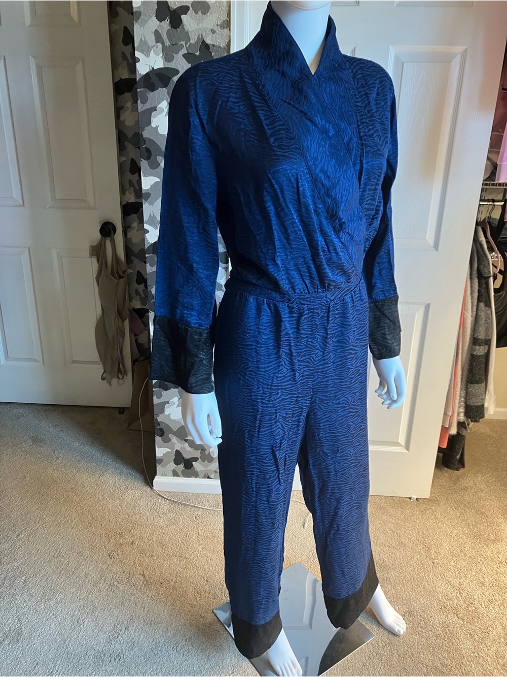 Victoria's Secret Navy Blue Wrap Jumpsuit with Black Trim - Picture 4 of 5